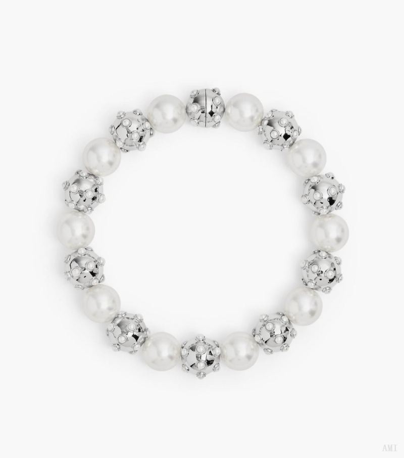 Marc Jacobs |Collier à pois nacrés - Blanc/argent |France Outlet